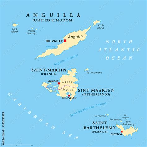 Anguilla, Saint-Martin, Sint Maarten and Saint Barthelemy political map ...