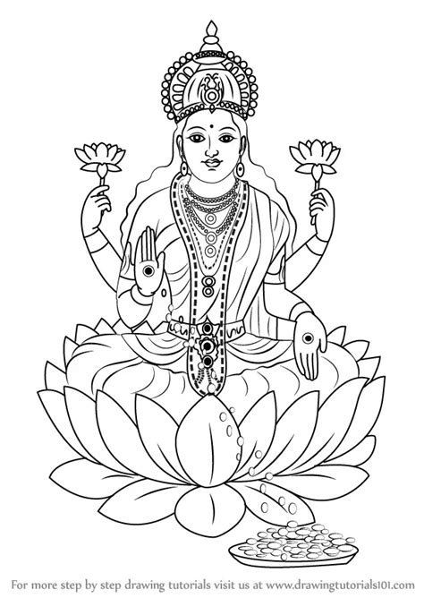 Learn How to Draw Lakshmi Mata (Hinduism) Step by Step : Drawing Tutorials