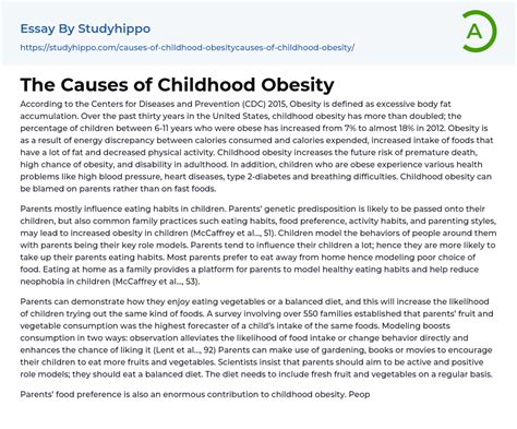 The Causes of Childhood Obesity Essay Example | StudyHippo.com