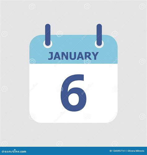 Calendar 6th of January stock vector. Illustration of annual - 134595714