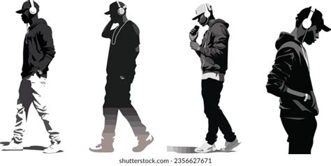 Stylish Man Walking Headphones People Silhouette Stock Vector (Royalty ...