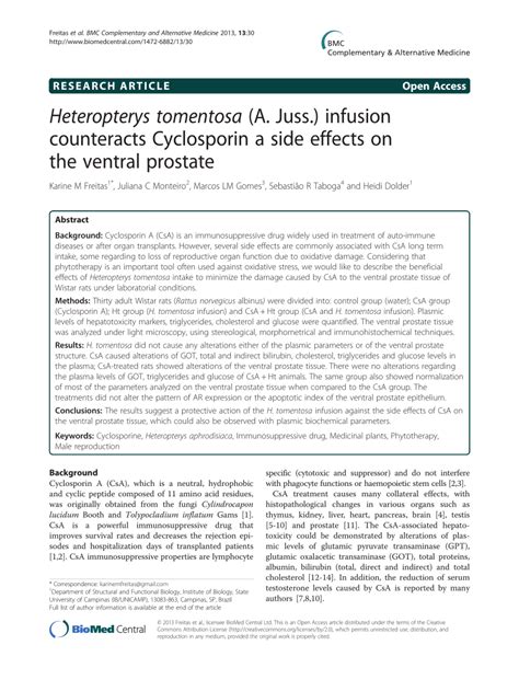 (PDF) Heteropterys tomentosa (A. Juss.) infusion counteracts Cyclosporin a side effects on the ...