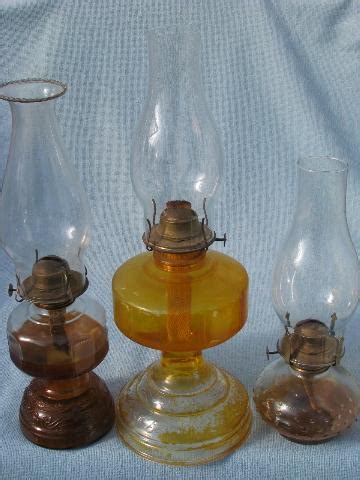 70s homesteading vintage glass oil lamps w/ shades, kerosene lamp lot