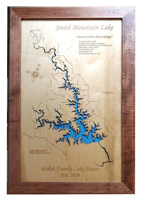 Smith Mountain Lake, Custom Wood Map, Lake House Decor, Lake Map, Wood Lake Map, Custom lake map ...