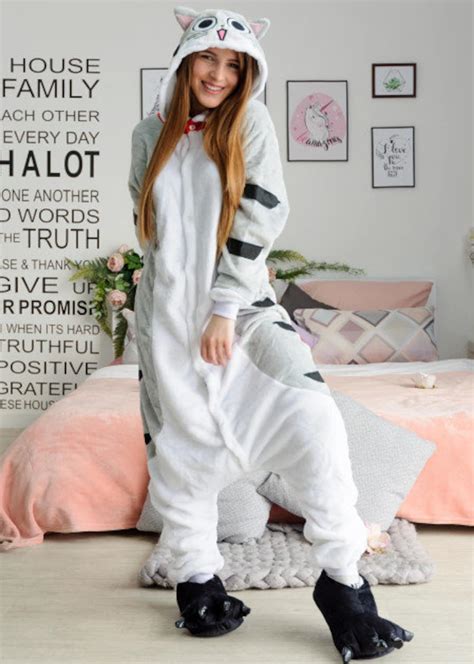 Kigurumi, Adult Onesie, Cat Pajamas, Cat Onesie Adult, Animal Onesie Adult, Gray Onesie, Anime ...