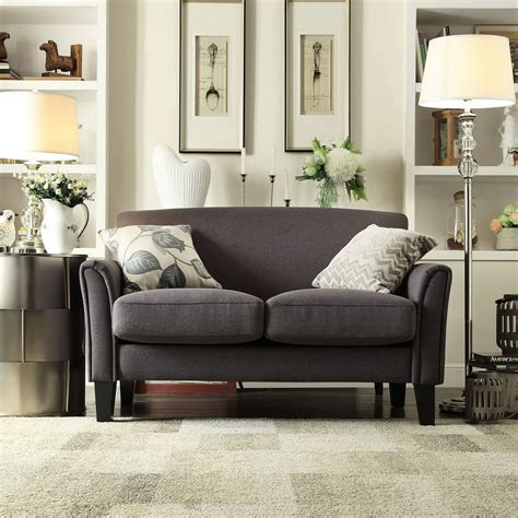 Weston Home Tribeca Living Room Upholstered Loveseat, Dark Grey Linen ...