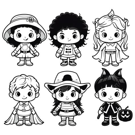 Kids In Halloween Costumes Set Cartoon Coloring Book Page, Kids Hero, Cartoon Superhero ...