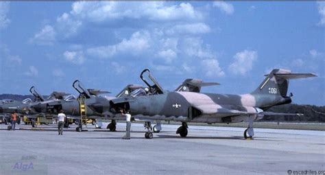 A lineup of USAF McDonnell RF-101B Voodoos in Southeast Asia camo ...