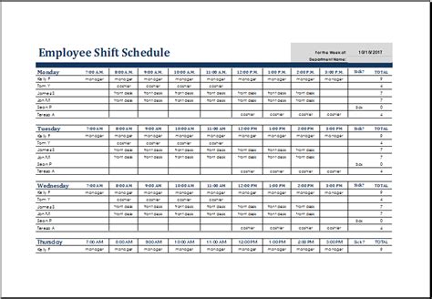 Employee Shift Schedule Template for Excel | Excel Templates