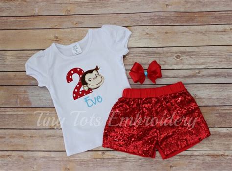 Curious George Birthday Outfit Sequin Shorts Outfit | Etsy