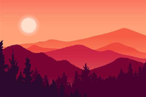 Illustration of Sunset in the Mountains Graphic by sabavector ...