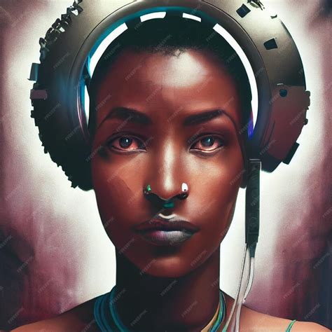 Premium Photo | Futuristic african american woman portrait cyberpunk style 3d rendering