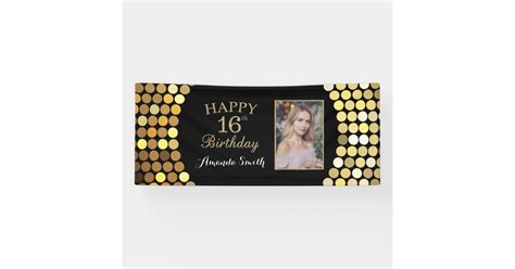 Happy 16th Birthday Banner. Gold Glitter Photo Banner | Zazzle