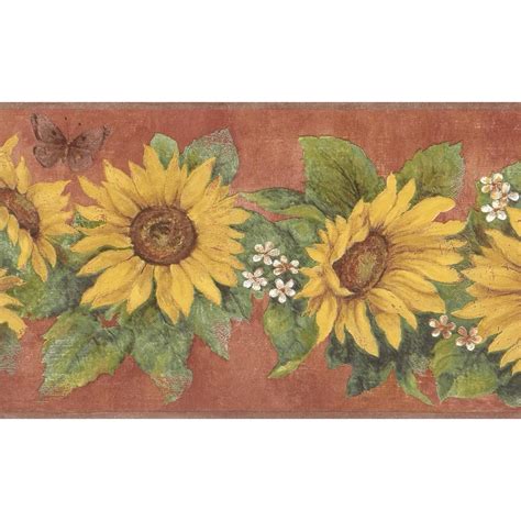 Dundee Deco Falkirk Brin Sunflowers, Butterflies Green, Yellow, Brown, Maroon Wallpaper Border ...