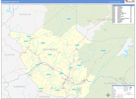 Greenbrier County, WV Zip Code Wall Map Basic Style by MarketMAPS ...