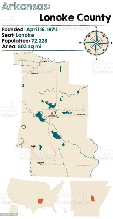 Arkansas Lonoke County Map Stock Illustration - Download Image Now - Arkansas, Blue, Brown - iStock