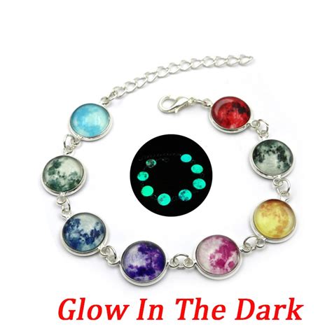 Glow In The Dark Galaxy Moon Bracelets for Women Handmade DIY Jewelry Silver Chain Luminous ...