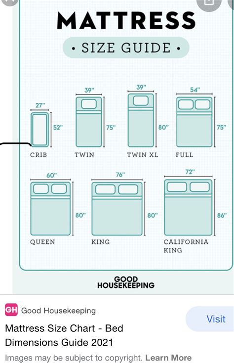 Pin by cathy on Sofa/Bed in 2021 | Mattress size chart, Mattress sizes, Good housekeeping