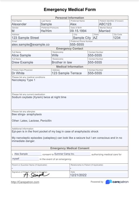 Emergency Medical Form & Template | Free PDF Download