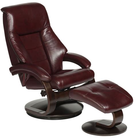 Oslo Merlot Burgundy Top Grain Leather Swivel Recliner with Ottoman from Mac Motion (58-LO3-09 ...