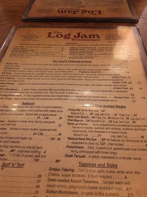 Menu at The Log Jam Restaurant, Queensbury