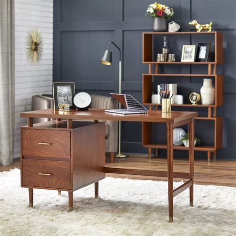 Camylle Solid Wood Base Computer Desk | Mid century modern desk, Home office furniture, Modern desk