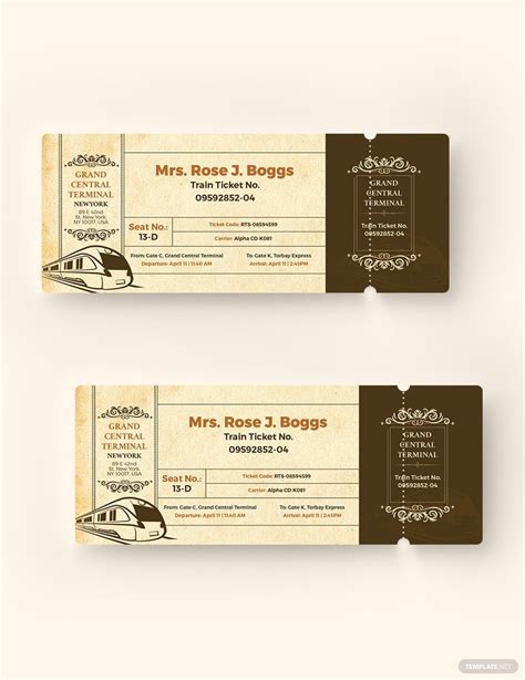 Vintage Train Ticket Template in Word, Pages, Publisher, Illustrator ...