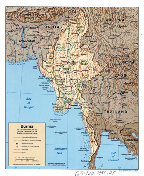 Large Detailed Political Map Of Burma Myanmar With Relief Roads ...