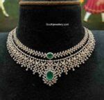 Simple diamond emerald necklace - Indian Jewellery Designs