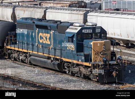 Lafayette - Circa March 2022: CSX Locomotive train. CSX Transportation operates a Class I ...