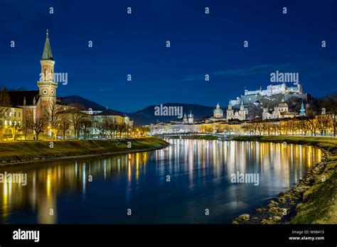 Hohensalzburg castle and christ church at night hi-res stock ...