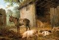 Pigs And A Donkey In A Farmyard - James Ward - WikiGallery.org, the largest gallery in the world