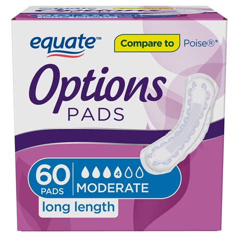 Equate Options Incontinence Pads for Women, Moderate, Long, 60 Count - Walmart.com - Walmart.com