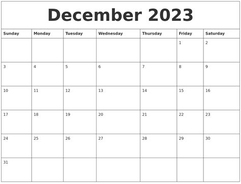 December 2023 Calendar Monthly