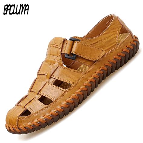 Brands Mens Sandals Real Leather Outdoor Sandals Summer Handmade Men ...