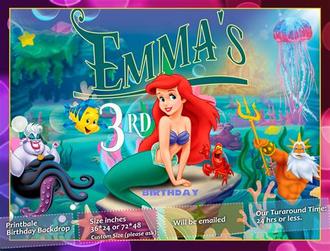 Personalized Little Mermaid Birthday Vinyl Backdrop For Photo Op or ...