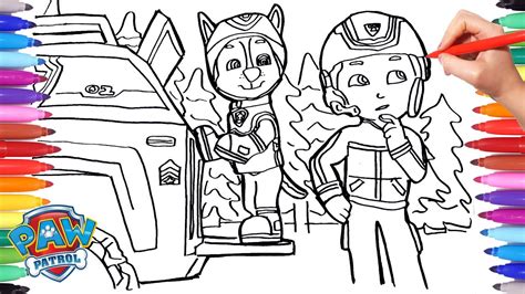 PAW PATROL Winter Rescue Coloring Pages for Kids | Chase and Ryder Best Patrol coloring Scene ...