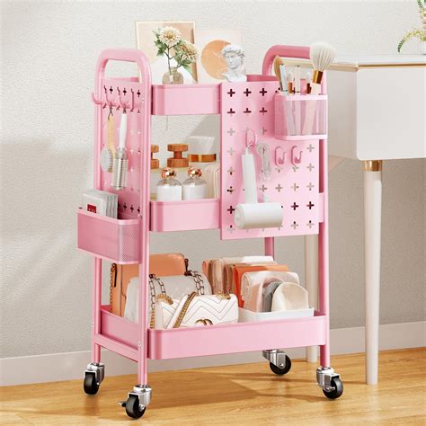 Amazon.com: 3-Tier Metal Mesh Rolling Cart Storage Organizer with Utility Handle and Wheels ...