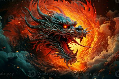 Awe-inspiring Fire chinese dragon. Generate Ai 30580755 Stock Photo at ...