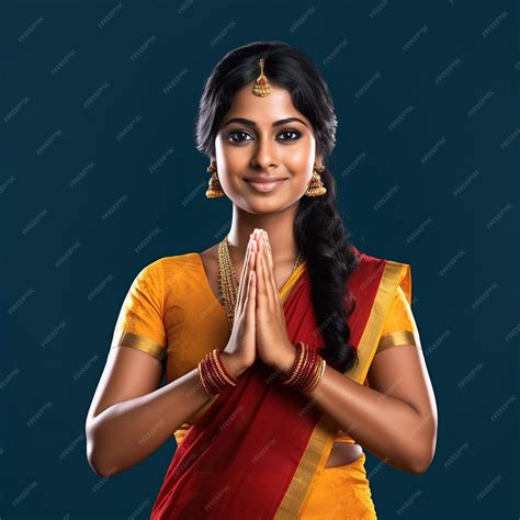 Premium Photo | Sri Lankan Young Tamil Woman Greeting Ayubowan Namaste ...