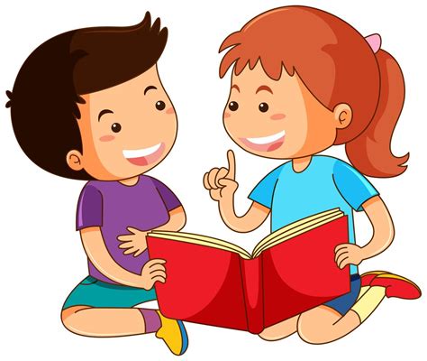 Menino e menina lendo livro de histórias 374407 Vetor no Vecteezy