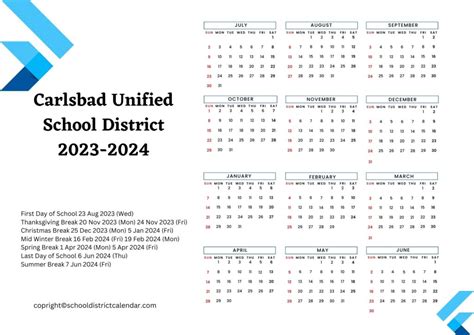 Carlsbad School Calendar - Abbey Verene