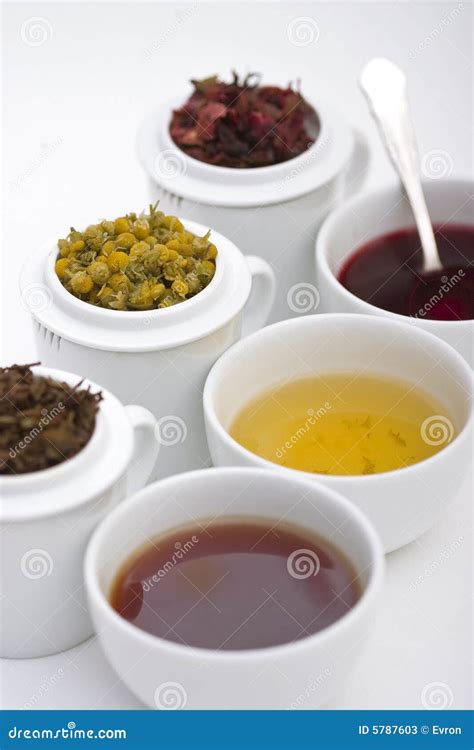 Three Cups Of Tea With Three Types Of Herbs Stock Photos - Image: 5787603