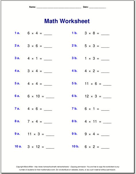 Multiplication worksheets for grade 3