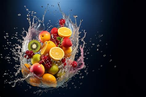 Premium AI Image | Vibrant AI generator illustration of various fruits in splashing water