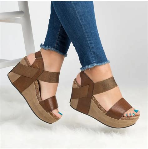 XingDeng Women Wedge Platform Cross Strap Summer Sandals Shoes Ladies ...