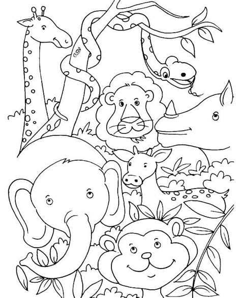 Many Jungle Animals coloring page - Download, Print or Color Online for Free