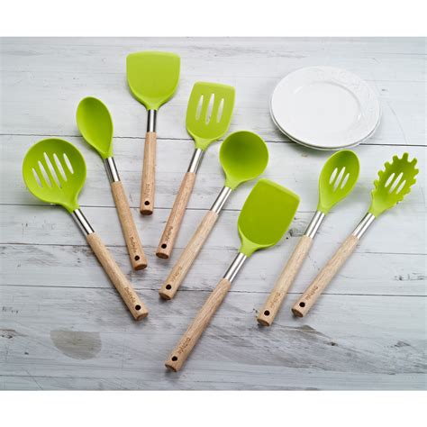 Lot de 8 ustensiles cuisine en silicone avec poignées en bois