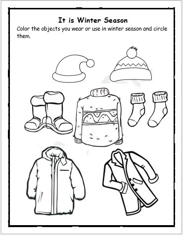 Winter Season Clothes Coloring Worksheet - EnglishBix