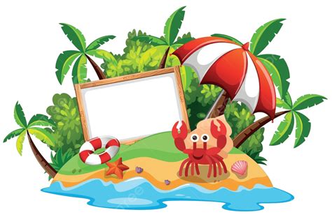 Whiteboard On Island With Hermit Crab Design Scenery Writing Vector, Design, Scenery, Writing ...